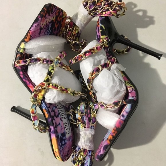 NWT CAPE ROBBIN HANI MULTI COLORED LACE UP HEELS 5.5 - Picture 15 of 16